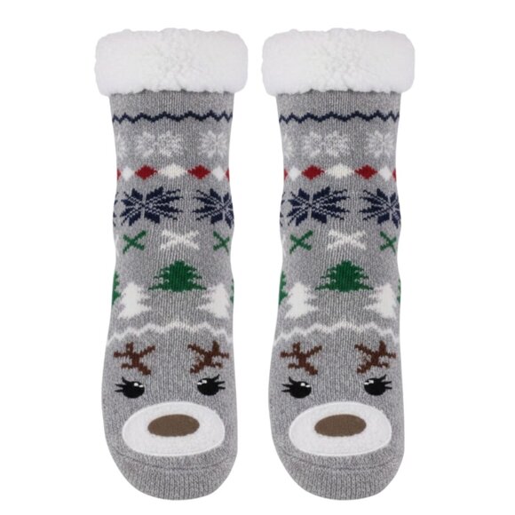 Charter Club Reindeer Face Sherpa-Lined Slipper Socks – Gray (L/XL) - Picture 2 of 6